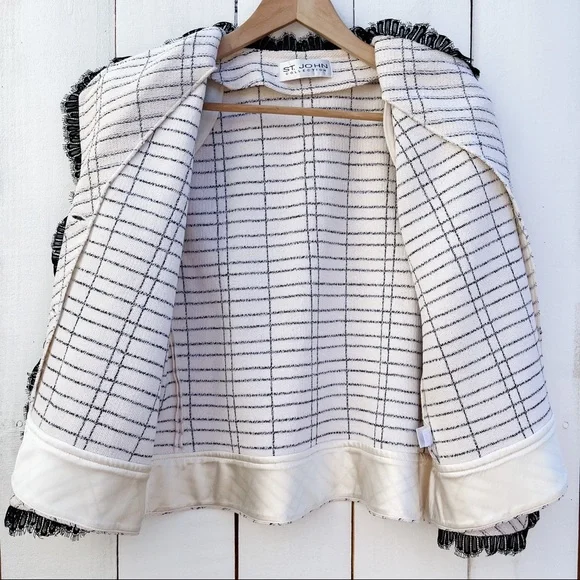 St. John Collection Santana Women’s Blazer Cream White Black Knit Textured Tweed - Picture 8 of 12